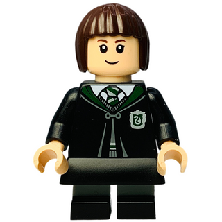 Pansy Parkinson - Slytherin Robe Clasped, Black Skirt, Black Short Legs with Dark Bluish Gray Stripes, hp492 Minifigure LEGO® Like New
