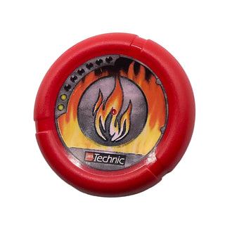 Throwing Disk with Throwbot Torch / Slizer Fire 2 Pips, Logo, and Flames Emblem Pattern, Part# 32171pb007 Part LEGO® Red Very Good