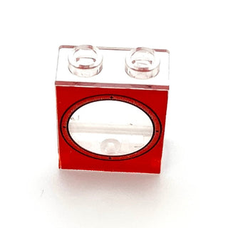 Panel Decorated 1x2x2 - Hollow Studs with Porthole on Red Background Pattern, Part# 4864bpx3 Part LEGO® Decent Condition - Trans-Clear  