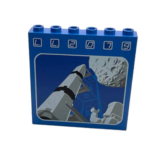 Brick 1 x 6 x 5 with LL2079 Rocket and Moon Pattern, Part# 3754pb01 Part LEGO® Blue Very Good