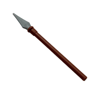 Minifigure Weapon, Spear with Molded Pearl Light Gray Tip Pattern, Part# 90391pb01 Part LEGO® Reddish Brown  