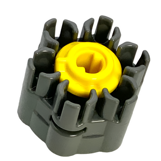 Projectile Launcher Part, Rapid Shooter Six Barrel - Angled Barrels with Yellow Trigger (18588 / 18587), Part# 18588c02 Part LEGO® Dark Bluish Gray