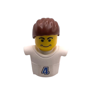Sports Promo Figure Torso and Head Assembly with Blue Number 4 Pattern (Sticker), Part# 48909c01pb02 Part LEGO® White Very Good