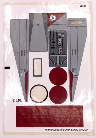 Sticker Sheet for Set V-Wing Starfighter, 75039 - (16418/6059341), Part# 75039stk01 Part LEGO® Missing 2 Stickers