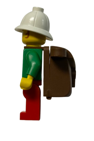 Pippin Reed / Miss Gail Storm - Green Open Shirt, Red Legs, White Pith Helmet, Brown Backpack, adv044 - LEGO® Adventurers Minifigure