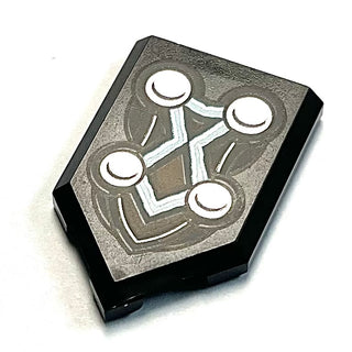 Tile, Modified 2 x 3 Pentagonal with 4 Circles and Blue Energy Lines Pattern, Part# 22385pb210 Part LEGO® Black