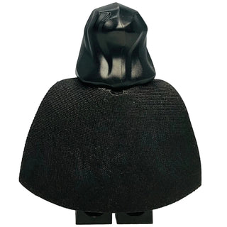 Black minifigure with glossy helmet head and textured fabric cape.