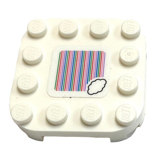Plate, Modified 4 x 4 with Rounded Corners and 4 Feet with Super Mario Scanner Code Cloud Pattern (Sticker), Part# 66792pb001 Part LEGO® White