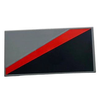 Tile 2 x 4 with Black Triangle Lower Right and Red Diagonal Stripe Pattern, Part# 87079pb0343L