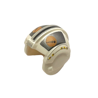 Minifigure, Headgear Helmet SW Rebel Pilot with Flat Silver Rectangles, Medium Nougat and Black Circles Pattern (Theron Nett), Part# x164pb08 Part LEGO® White Very Good