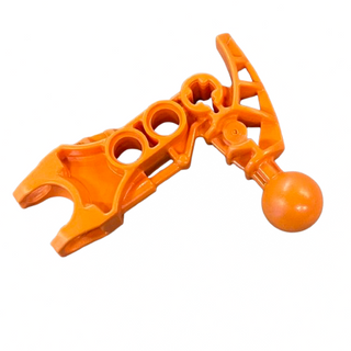 Orange Bionicle arm piece with articulated segments, circular connection points, and ball joint attachment at the end.