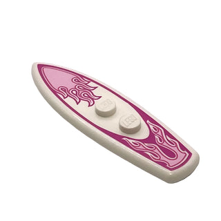 Surfboard with Bright Pink and Dark Pink Flames on Magenta Background Pattern, LEGO® Minifigure Utensil, Part# 90397pb002