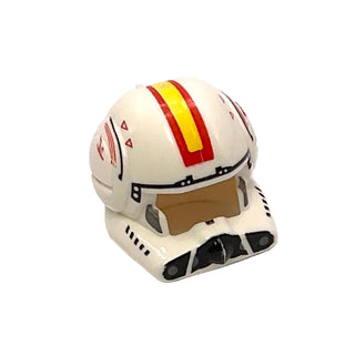 Minifigure, Headgear Helmet SW Clone Pilot with Open Visor with Yellow and Red Stripe and Markings, Dark Bluish Gray Cheeks, 2 Triangles on Each Side Pattern, Part# 87557pb05 Part LEGO® White Very Good