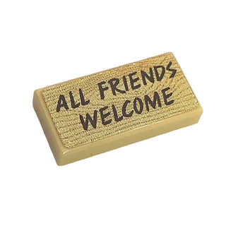 Stranger Things Tile 1x2 with 'ALL FRIENDS WELCOME' and Wood Grain Pattern, Part# 3069pb1050