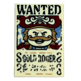 Tile 2 x 3 with Wanted Poster with Black 'WANTED' 'GOLD ROGER' (Berry) Illegible Pattern, 26603pb530