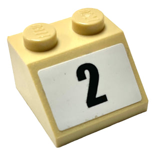 Slope 45 2 x 2 with Black Number 2 on White Background Pattern (Sticker), Part# 3039pb128 Part LEGO® Tan