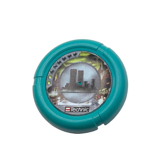 Throwing Disk with Throwbot Turbo / Slizer City 2 Pips, Logo, and City Skyline Emblem Pattern, Part# 32171pb019 Part LEGO® Dark Turquoise Very Good