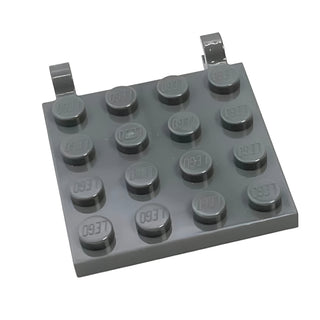 Plate, Modified 4x4 with 2 Open O Clips (Horizontal Grip), Part# 11399 Part LEGO® Dark Bluish Gray