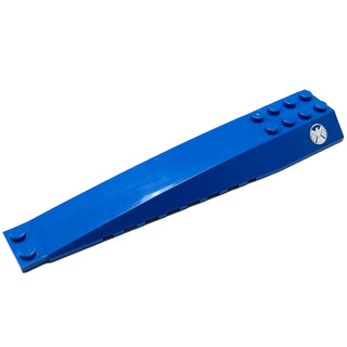 Wedge 16x4 Triple Curved with Reinforcements with White Shield Logo on Both Sides (Stickers), Part# 45301pb036 Part LEGO® Very Good - Blue  