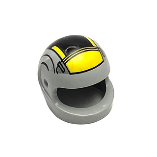 Minifigure, Headgear Helmet Motorcycle (Standard) with SW Black and Yellow Pattern Small (B-wing), Part# 2446pb22b Part LEGO® Light Bluish Gray Very Good