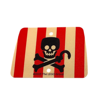 Cloth Sail Rectangle with 2 Holes with Red Vertical Stripes, Black Skull and Crossbones with Hook Pattern, Part# 103913 Part LEGO® Tan Very Good