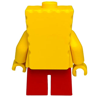 Yellow LEGO minifigure torso and head with red shorts and yellow arms and hands.