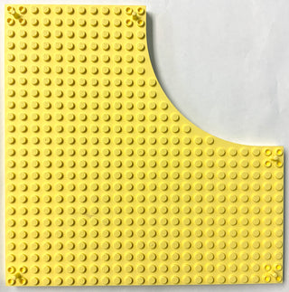 24x24 Brick Modified Plate without 12x12 Quarter Circle with Peg at Each Corner, Part# 47115 Part LEGO® Bright Light Yellow  