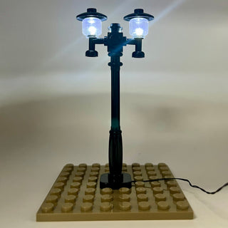 Lighting Kit, Double Lamp Post (Black Pole, White Light) ACCDH-B/W Light up kit United Brick Co®