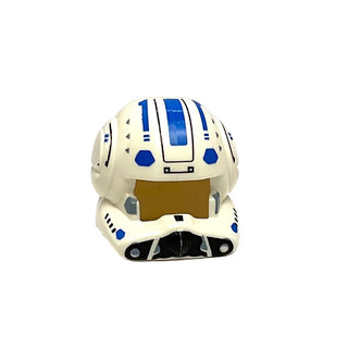 Minifigure, Headgear Helmet SW Clone Pilot with Open Visor with Blue Stripe, Hexagons and Markings Pattern, Part# 87557pb02 Part LEGO® White Very Good