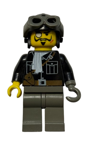 Lord Sam Sinister - Black Shirt, Dark Gray Legs, Black Aviator Cap, Dark Gray Goggles, adv036 - LEGO® Adventurers Minifigure