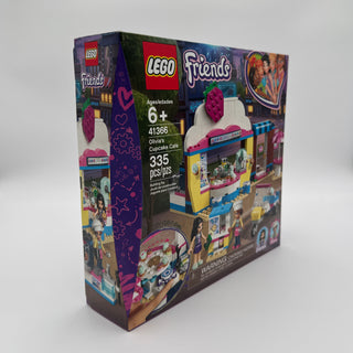 LEGO Friends set 41366 box showing colorful cupcake cafe building with minifigures and accessories.