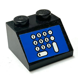 Slope 45 2 x 2 with Cash Register, White Number Pad on Blue Background Pattern (Sticker), Part# 3039pb031 Part LEGO® Black Very Good