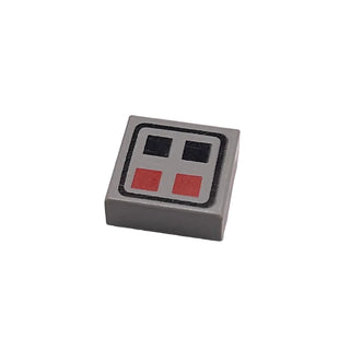 Tile 1 x 1 with Red and Black Buttons Pattern, Part# 3070p06 Part LEGO® Light Gray Very Good