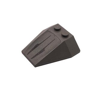 Wedge 4 x 4 Triple without Stud Notches with SW Black Flared Lines Pattern, Part# 6069px3 Part LEGO® Dark Gray