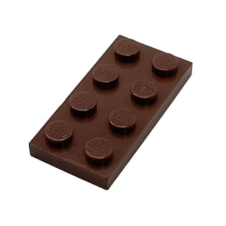 Dark brown rectangular brick plate with eight studs arranged in two columns of four rows.