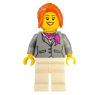 Dark Bluish Gray Jacket with Magenta Scarf, White Legs, Dark Orange Hair Ponytail Long with Side Bangs, hol068 Minifigure LEGO®