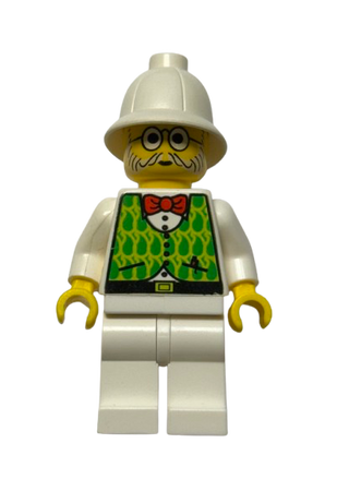 Dr. Kilroy / Dr. Charles Lightning - Green and Lime Vest, White Legs, White Pith Helmet, adv026 - LEGO® Adventurers Minifigure