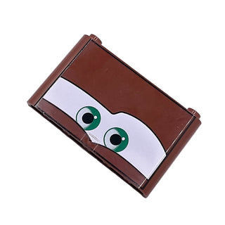 Windscreen 1 x 6 x 3 with Green Eyes on White Background Pattern, Part# 64453pb003 Part LEGO® Reddish Brown Very Good