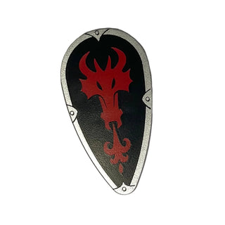 Shield Oval with Red Fire Breathing Dragon Head on Black Background Pattern, 2586pb007