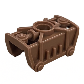 Brown plastic Bionicle knee armor piece with cylindrical socket and articulated side joints.