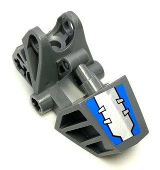 Bionicle Foot with Ball Joint Socket 3x6x2 1/2 with Blue and Gray Sticker Pattern, Part# 32475pb02 Part LEGO® Dark Bluish Gray  