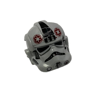 Minifigure, Headgear Helmet SW Stormtrooper Type 2, AT-AT Driver Dark Red Imperial Logo and Large Black Plates on Sides Pattern, Part# 87556pb05 Part LEGO® Light Bluish Gray Very Good