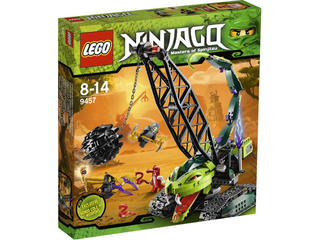 LEGO Ninjago set 9457 Fangpyre Wrecking Ball empty box with green and orange packaging.