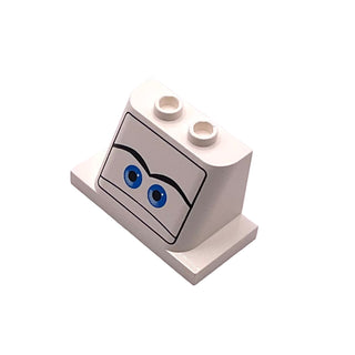 Windscreen 2 x 3 x 2 with 2 x 4 Base with Blue Eyes on White Background Pattern, Part# 93598pb05 Part LEGO®