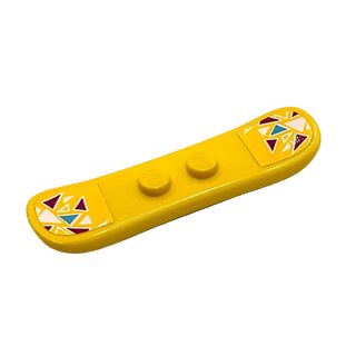 Snowboard Small with Magenta, Medium Azure, and White Triangles on Yellow Background Pattern (Stickers), LEGO® Minifigure Utensil, Part# 18746pb009