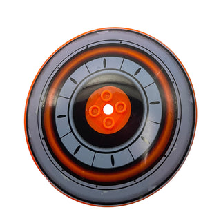 Dish 10 x 10 Inverted (Radar) - Hollow Studs with Black and Gray Concentric Circles Pattern, Part# 50990apb01 Part LEGO® Trans-Neon Orange Very Good