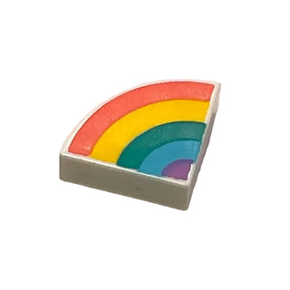 Tile, Round 1 x 1 Quarter with Coral, Yellow, Dark Turquoise, Medium Azure, and Medium Lavender Rainbow Pattern, Part# 25269pb008