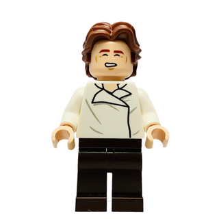 Han Solo - White Shirt with Wrinkles on Front and Back, Dark Brown Legs, Wavy Hair, sw1371 Minifigure LEGO® Like New