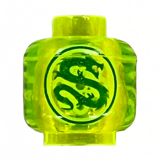 Minifigure, Head without Face with Dark Green Dragon in Circle Pattern, Part# 3626pb1660 Part LEGO® Trans-Neon Green