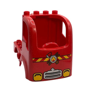 Duplo Car Body Truck 4 x 4 Flatbed with 4 Top Studs with Headlights and Fire Logo Pattern, Part# 15454pb02
